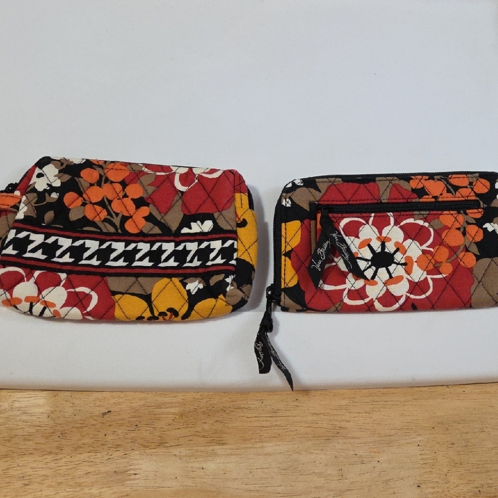 Vera Bradley Bittersweet Cloth Wallet And Makeup Bag Floral Pouches